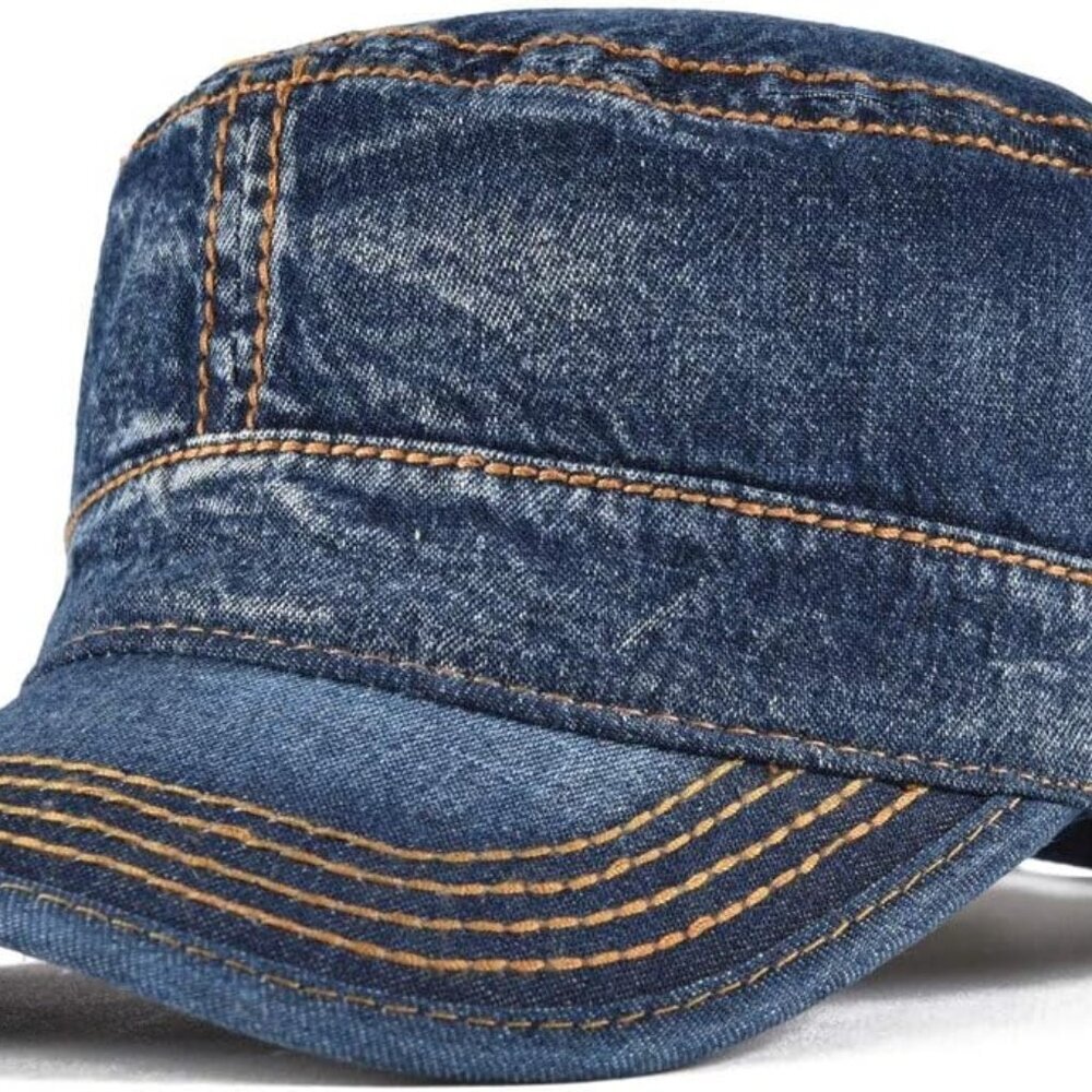 Washed Cotton Military Cadet Army Caps Unique Design Vintage Flat Top Hat